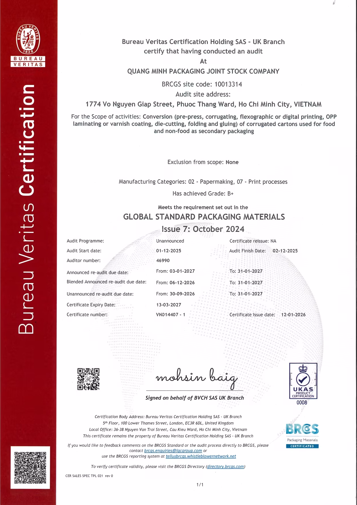 Chứng nhận BRCGS – Global Standard for Packaging Materials